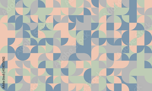 Abstract geometric pastel pattern.  Modern, seamless design featuring circles and squares in muted tones. Ideal for website backgrounds, textile prints, or contemporary branding.