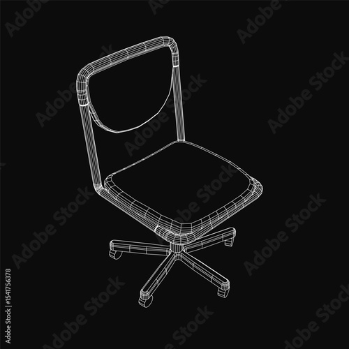 Modern office chair with a sleek white design, featuring a curved backrest, padded seat, and adjustable armrests. The 3D model is realistically rendered with detailed textures and shadows, isolated.