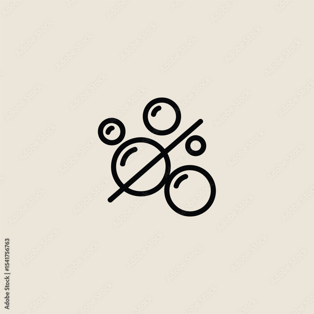 Black Line Art Icon Soap Bubbles with Slash no bubbles Black Line Art Icon Soap Bubbles with Slash no bubbles