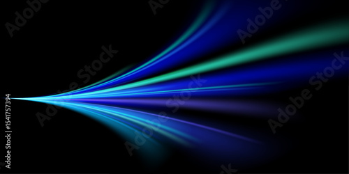 Blue wind waves effect. Abstract light motion trails with sparkles isolated on black background. Light blue Twirl. Curve light effect of blue line. Luminous blue circle.