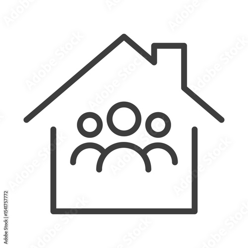 family home clip art icon symbol, home ownership, homeless shelter, community center, refugee camp, isolated line vector illustration