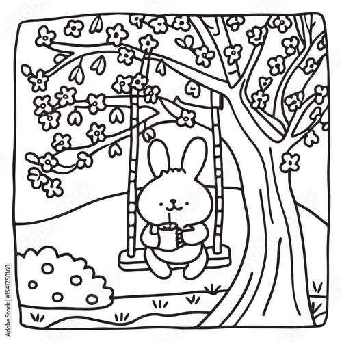 Furry Blossoms – Cute and Easy Coloring Pages for Teens and Adults | Whimsical Animal & Floral Designs Line art vector illustration | Print | Animal Coloring page | Blossoms Coloring Page