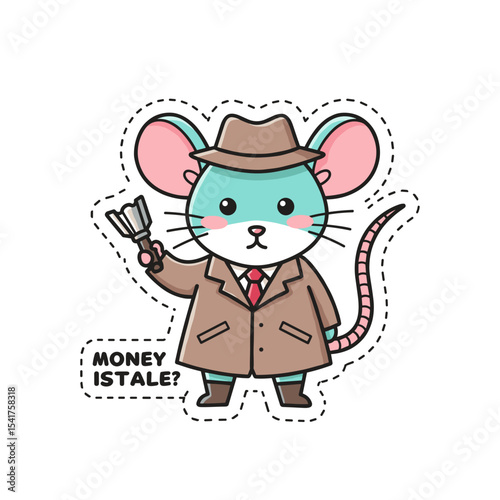 Cartoon mouse detective wears a hat
