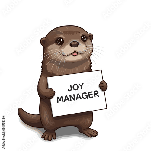 Cartoon otter holding sign that reads joy manager  