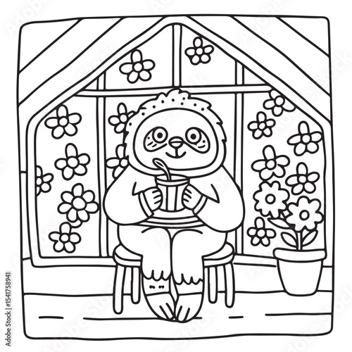 Furry Blossoms – Cute and Easy Coloring Pages for Teens and Adults | Whimsical Animal & Floral Designs Line art vector illustration | Print | Animal Coloring page | Blossoms Coloring Page