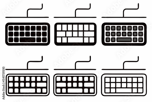 High-Quality Black and White Keyboard Vector Illustration for Tech Designs