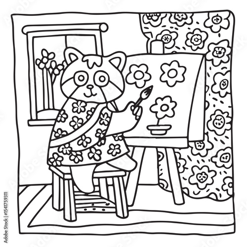 Furry Blossoms – Cute and Easy Coloring Pages for Teens and Adults | Whimsical Animal & Floral Designs Line art vector illustration | Print | Animal Coloring page | Blossoms Coloring Page