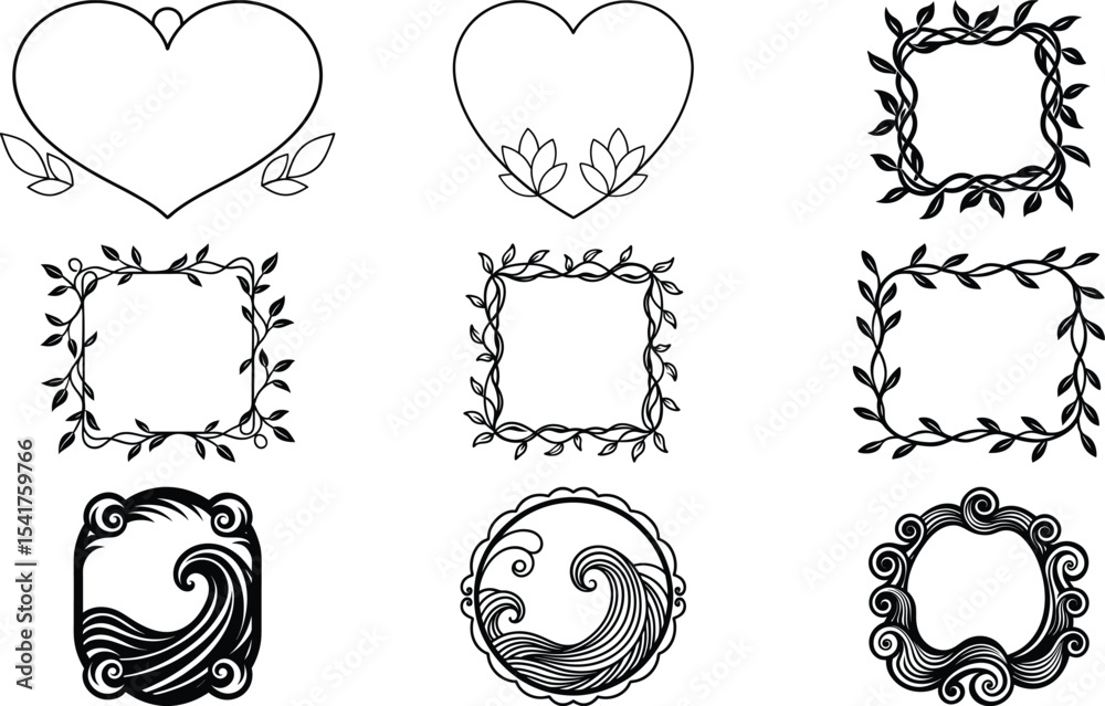 Fototapeta premium Collection of Hand-Drawn Frames and Decorative Elements