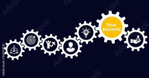 Banner team building concept with teamwork, leadership, inspiration, goal, competence, support, motivation icon vector illustration