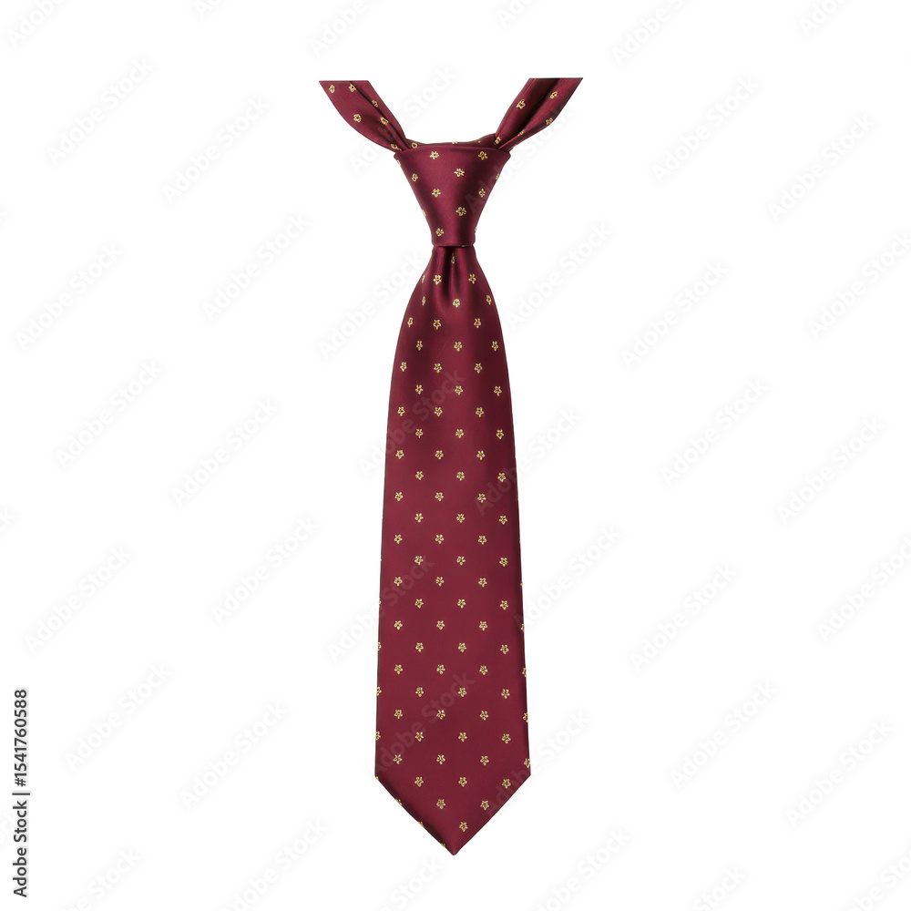 Burgundy silk tie with gold floral pattern, knotted Burgundy silk tie with gold floral pattern, knotted