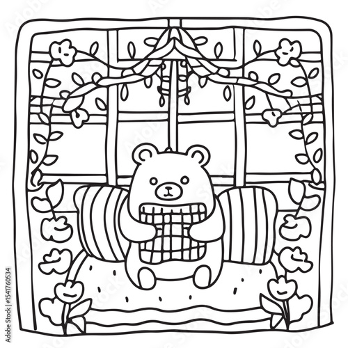 Furry Blossoms – Cute and Easy Coloring Pages for Teens and Adults | Whimsical Animal & Floral Designs Line art vector illustration | Print | Animal Coloring page | Blossoms Coloring Page