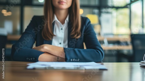 Person preparing for a job interview, sitting in a modern office. photo