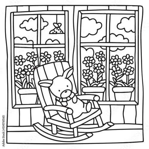 Furry Blossoms – Cute and Easy Coloring Pages for Teens and Adults | Whimsical Animal & Floral Designs Line art vector illustration | Print | Animal Coloring page | Blossoms Coloring Page