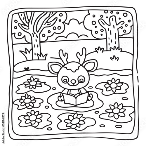 Furry Blossoms – Cute and Easy Coloring Pages for Teens and Adults | Whimsical Animal & Floral Designs Line art vector illustration | Print | Animal Coloring page | Blossoms Coloring Page