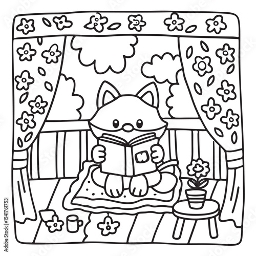 Furry Blossoms – Cute and Easy Coloring Pages for Teens and Adults | Whimsical Animal & Floral Designs Line art vector illustration | Print | Animal Coloring page | Blossoms Coloring Page