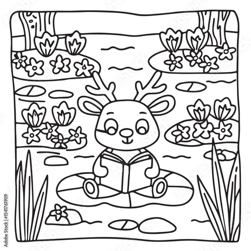 Furry Blossoms – Cute and Easy Coloring Pages for Teens and Adults | Whimsical Animal & Floral Designs Line art vector illustration | Print | Animal Coloring page | Blossoms Coloring Page