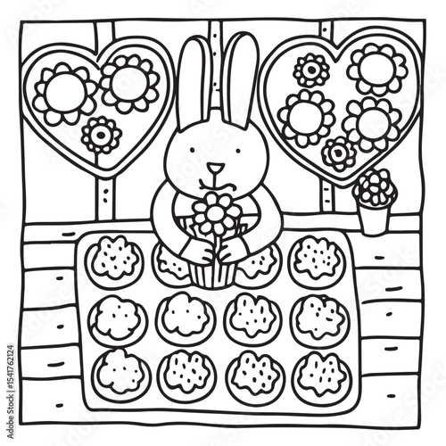 Furry Blossoms – Cute and Easy Coloring Pages for Teens and Adults | Whimsical Animal & Floral Designs Line art vector illustration | Print | Animal Coloring page | Blossoms Coloring Page