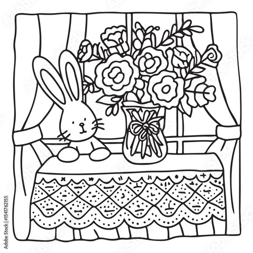 Furry Blossoms – Cute and Easy Coloring Pages for Teens and Adults | Whimsical Animal & Floral Designs Line art vector illustration | Print | Animal Coloring page | Blossoms Coloring Page