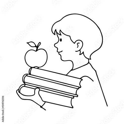 boy holding books and apple for teacher appreciation in school setting