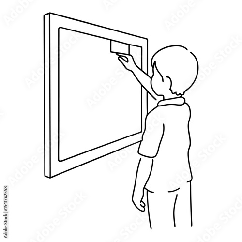 boy placing square note on board for schedule or reminder in classroom