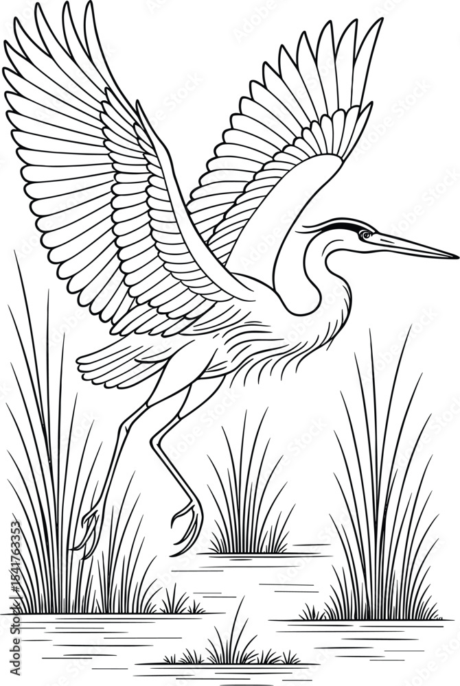 Fototapeta premium Heron vector black silhouette print design
