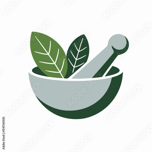 Gray Mortar Pestle Green Herbal Leaves Logo green leaves