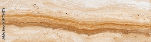 Travertine cross-cut stone with layered ochre and ivory stripes