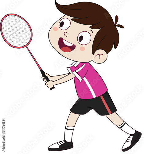 Girl tennis player playing tennis with racket and ball in action cartoon illustration