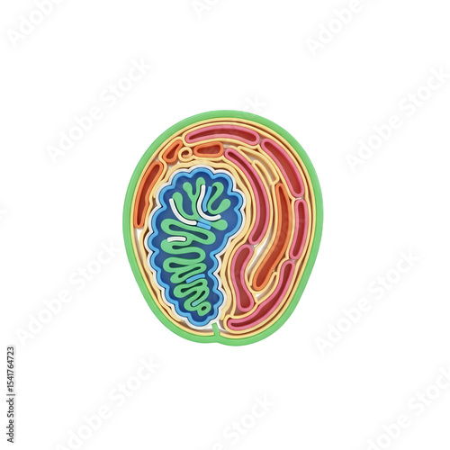 Colorful Cellular Structure Diagram on Transparent Background - Detailed Cross-Section of an Animal Cell Model for Scientific Illustrations and Education