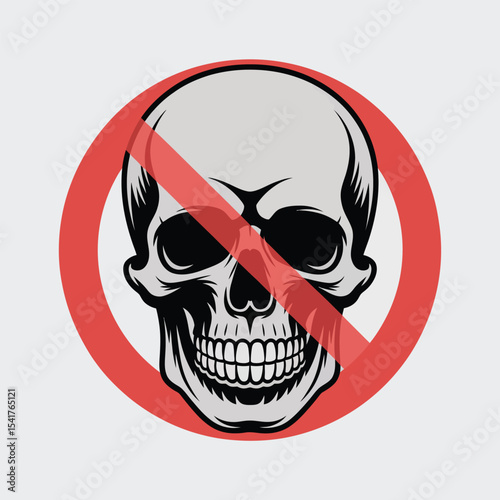 Gray Skull with Red Circle and Slash Graphic no symbol