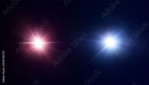 Set of Bright Flashes of Light with Glare and Light Scattering on Dark Background. Glow Elements for Visual Effects. Vector
