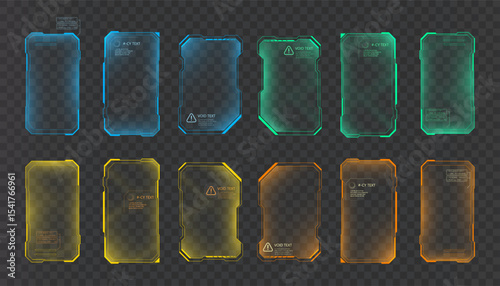 Set of rectangular sci-fi interface frames with backlight for HUD design. Used in UI, games and techno animation.