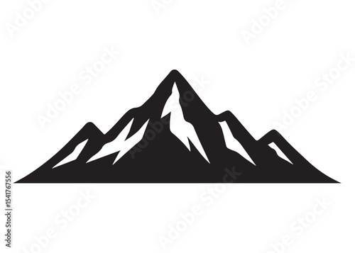 mountain logo silhouette vector, mountain logo icon silhouette, mountain with forest vector silhouette, rocky peaks mountain silhouette vector logo on white background