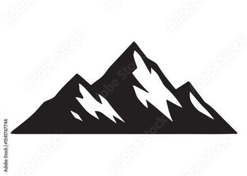 mountain logo silhouette vector, mountain logo icon silhouette, mountain with forest vector silhouette, rocky peaks mountain silhouette vector logo on white background