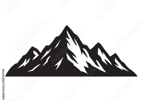 mountain logo silhouette vector, mountain logo icon silhouette, mountain with forest vector silhouette, rocky peaks mountain silhouette vector logo on white background