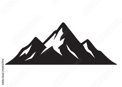 mountain logo silhouette vector, mountain logo icon silhouette, mountain with forest vector silhouette, rocky peaks mountain silhouette vector logo on white background