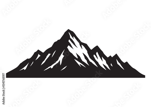 mountain logo silhouette vector, mountain logo icon silhouette, mountain with forest vector silhouette, rocky peaks mountain silhouette vector logo on white background