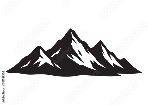 mountain logo silhouette vector, mountain logo icon silhouette, mountain with forest vector silhouette, rocky peaks mountain silhouette vector logo on white background