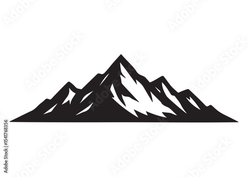 mountain logo silhouette vector, mountain logo icon silhouette, mountain with forest vector silhouette, rocky peaks mountain silhouette vector logo on white background