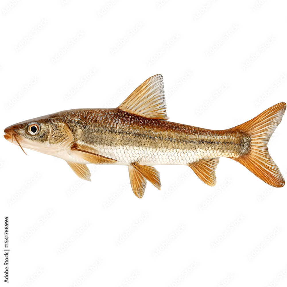 Naklejka premium Realistic depiction of a freshwater fish swimming in a clear river, showcasing its vibrant colors and natural habitat