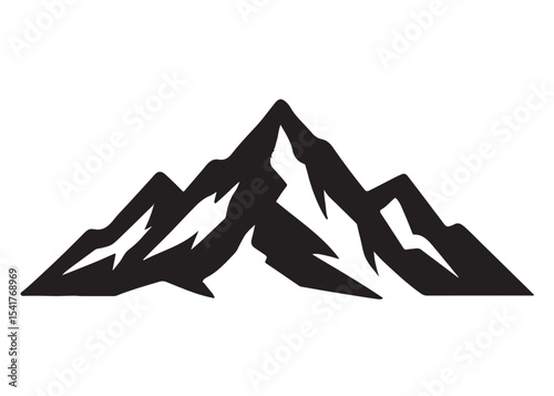 mountain logo silhouette vector, mountain logo icon silhouette, mountain with forest vector silhouette, rocky peaks mountain silhouette vector logo on white background