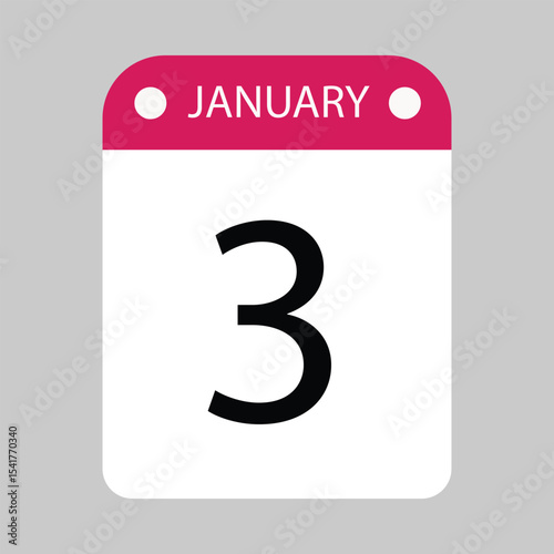 Calendar Icon with January Third Date Indicated Visual Image	