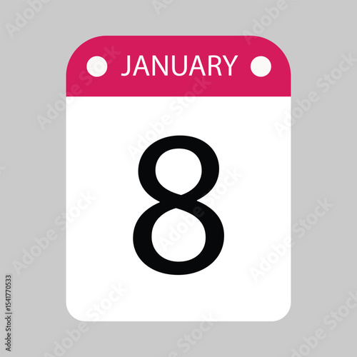 January 8 Calendar Icon with Pink Header and Number	