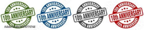 10th anniversary stamp. 10th anniversary round stamp set isolated on white background