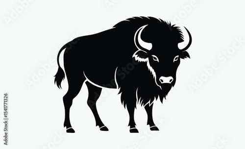 buffalo silhouette, wild animal vector, bison icon black, buffalo profile shape