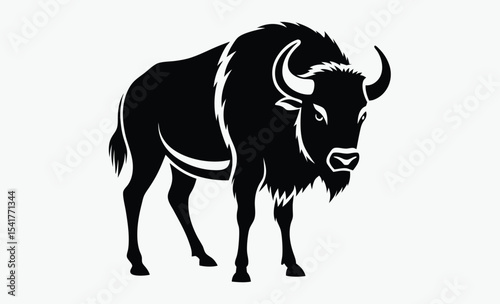 buffalo silhouette, wild animal vector, bison icon black, buffalo profile shape