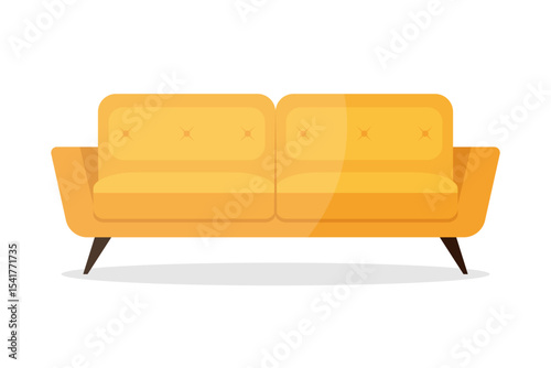 Yellow sofa flat icon isolated on white background. Flat couch icon symbol. Vector illustration