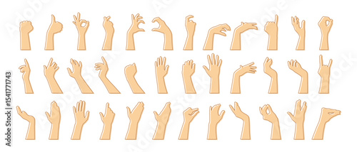 Collection of various Hand gestures. Set of different hand gesturing silhouettes. Vector illustration