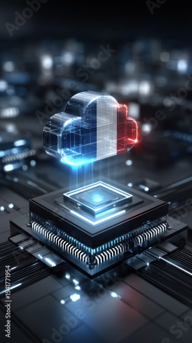 Futuristic French cloud computing concept