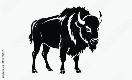 buffalo silhouette, wild animal vector, bison icon black, buffalo profile shape